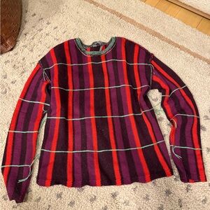 Raquel Allegra Ghost Ranch crewneck deconstructed tartan red purple green $685